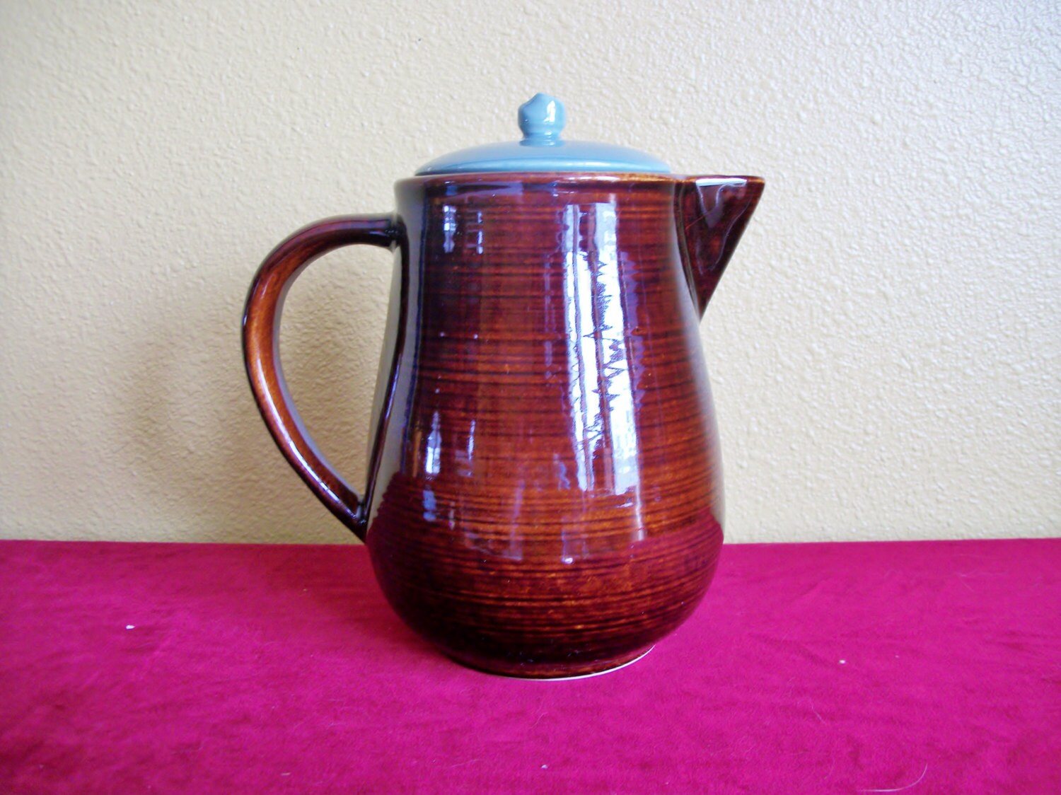 Vintage Glazed Ceramic Lidded Coffee Pot by Red by AnnieAntiques13