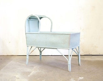 English Baby Blue Painted Wicker Crib