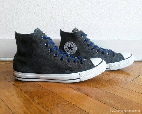 Dark grey suede Converse high tops leather All Stars blue