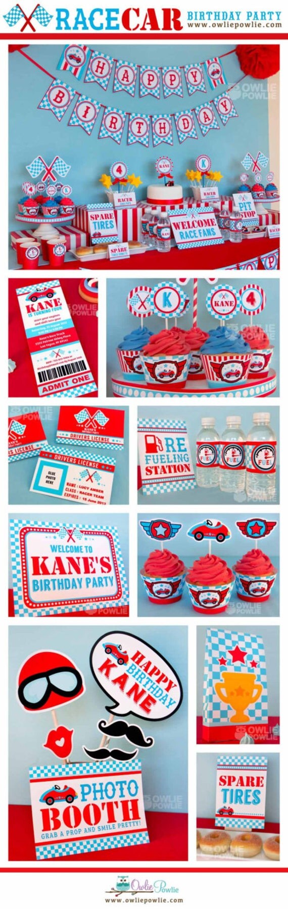 Blue Race Car BIRTHDAY Party Printable Package & Invitation, INSTANT DOWNLOAD, You Edit Yourself with Adobe Reader Il_570xn