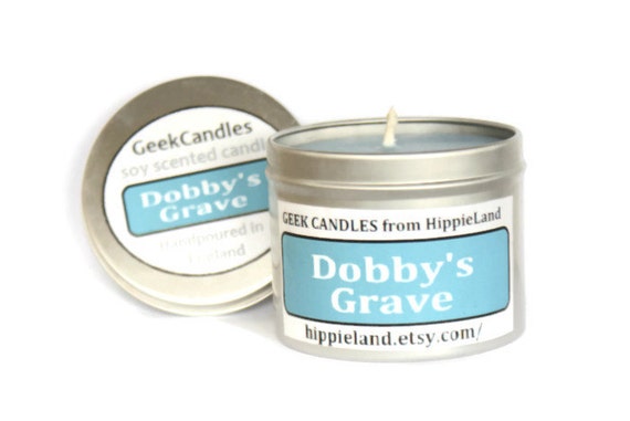 Dobby's Grave Scented Soy Tin Candle 8oz. Geek Candles. Geeky Gifts. Harry Potter Candle.
