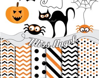 Halloween Clip Art and Mixed Digital Sheets, 6 Clip Art + 6 Scrapbook Backgrounds. 6" Clip Arts & 12"X12" Sheets, by MissAngelClipArt