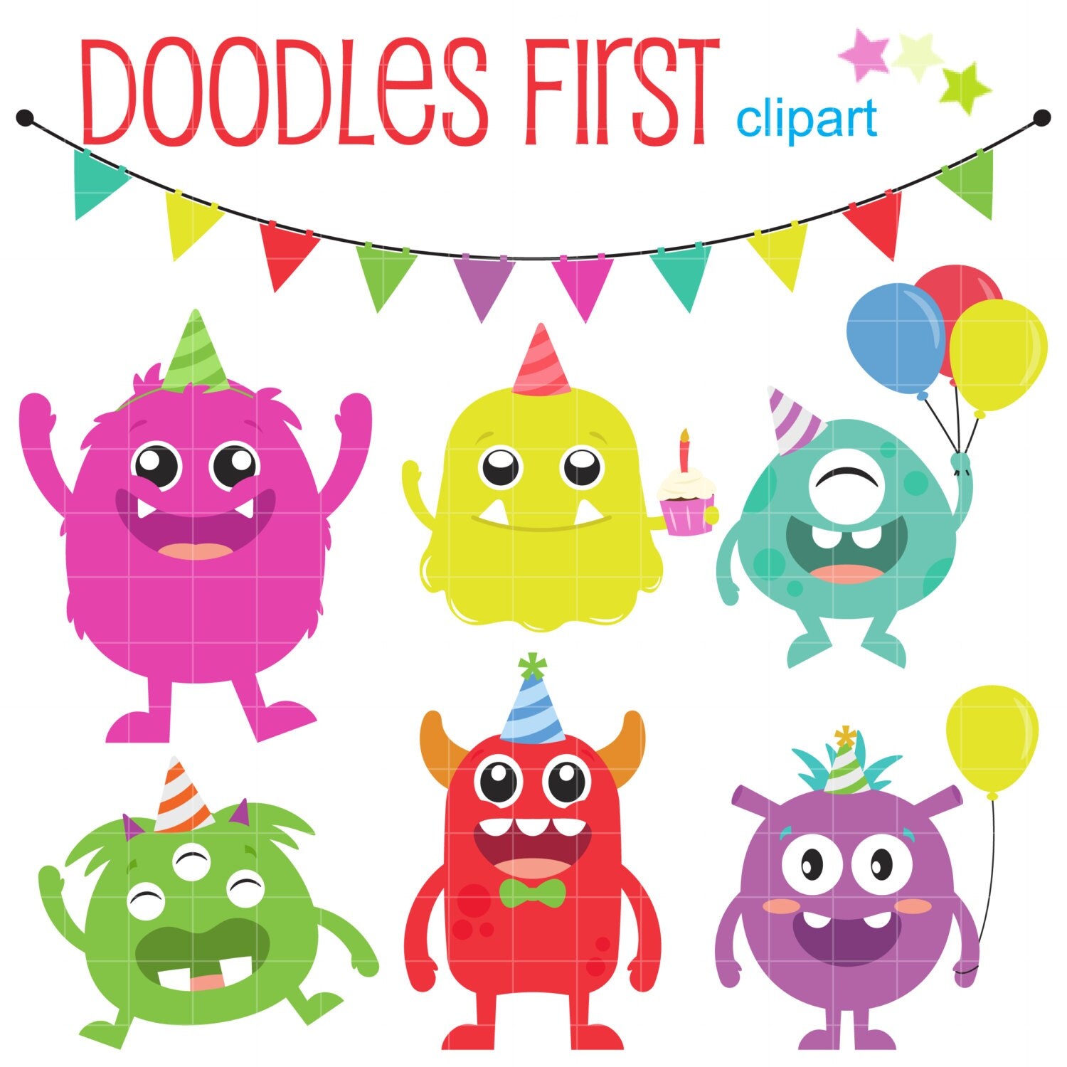  Monster Birthday Bash Digital Clip Art for Scrapbooking Card