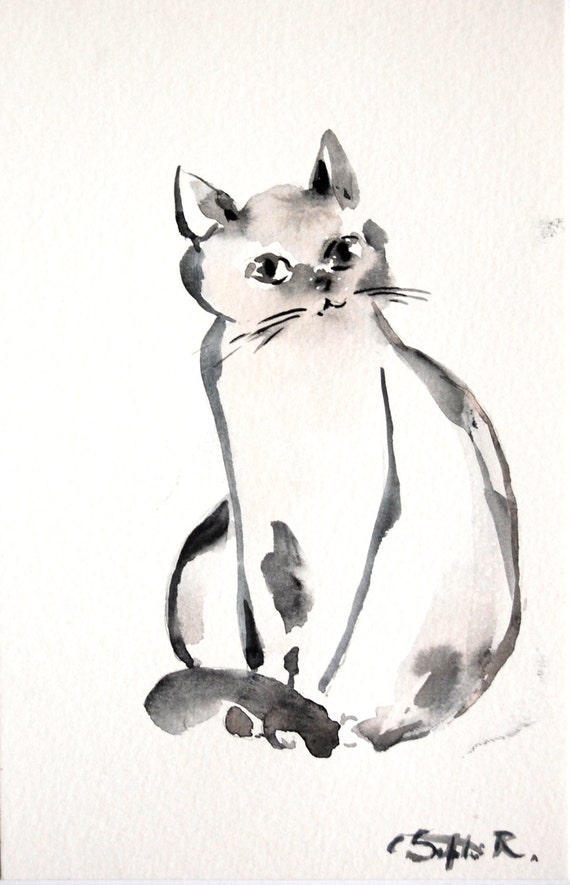  Cat  Minimalist  Original Watercolor Painting Cat  Art  by 