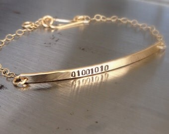 Gold Initial Bracelet - 14k Gold Nameplate Bracelet - Personalized Gold Bar Bracelet - Geek Jewelry - Gold ID Bracelet