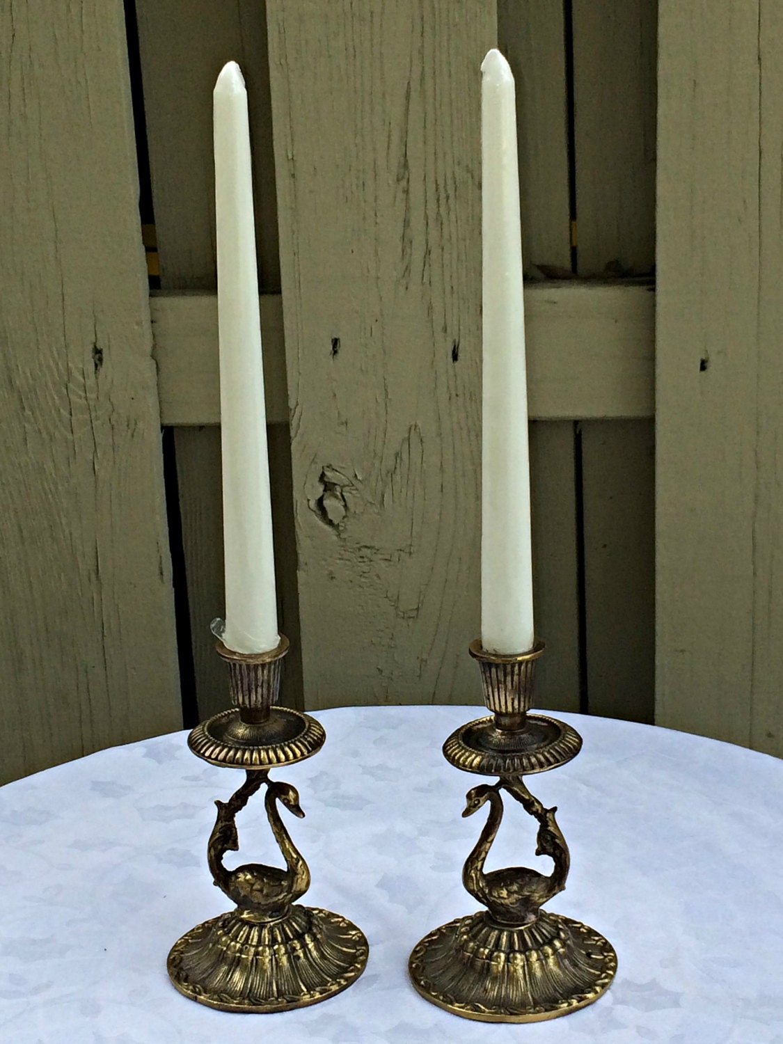 CANDLE HOLDER BRASS Antique circa 1950s Swan by