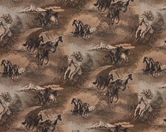 Beige Wild Horses Galloping, Themed Tapestry Upholstery Fabric By The Yard| Pattern #A021