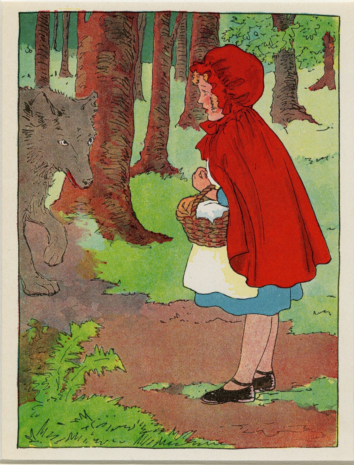 Antique Little Red Riding Hood Print by AntiquePrintBoutique