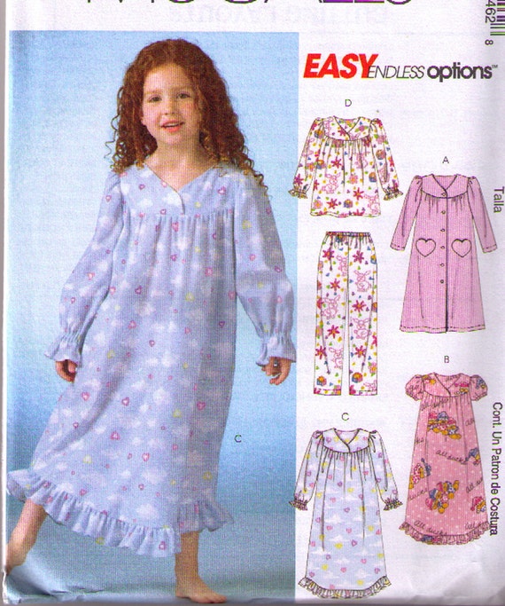 Girls Nightgown and Robe Pattern McCall's M4646 Size 2 3