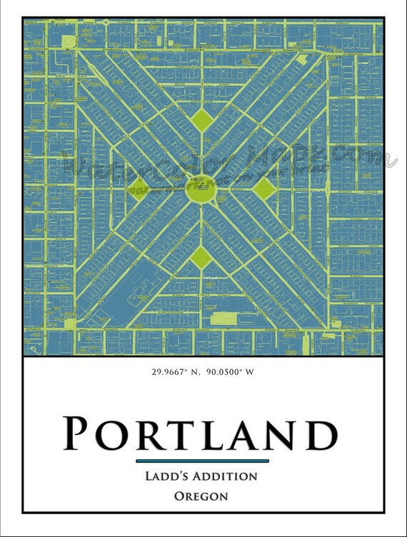 PORTLAND STREET Map 2 Ladd's Addition OREGON by WaterColorMaps
