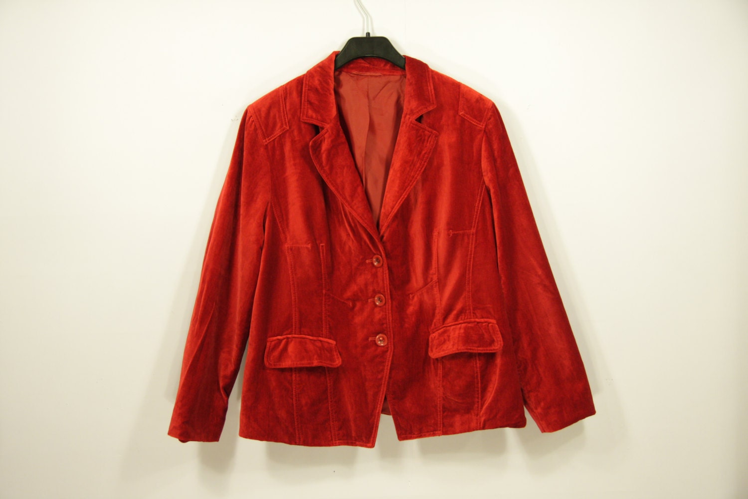 Women's Hot Red Velvet Jacket Classic Bright Red Blazer