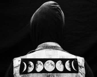 Moon Phase Patch - Denim Back Jacket Levi Occult Grunge Goth Wicca Sacred Geometry WItch Full Crescent Moon Black Tarot Crystal Horoscope