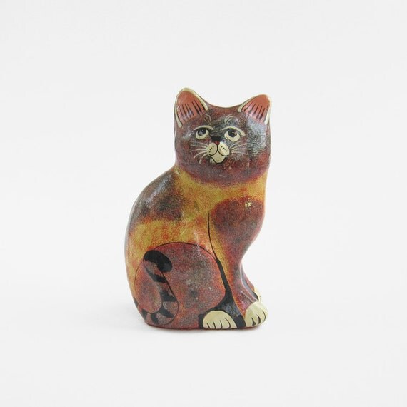 Large vintage hand painted plaster cat ornament figurine