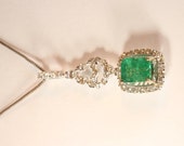 18k white gold diamond 0.32 carats and emerald pendant  1.07 carat.  3 Day shipping . m107905.