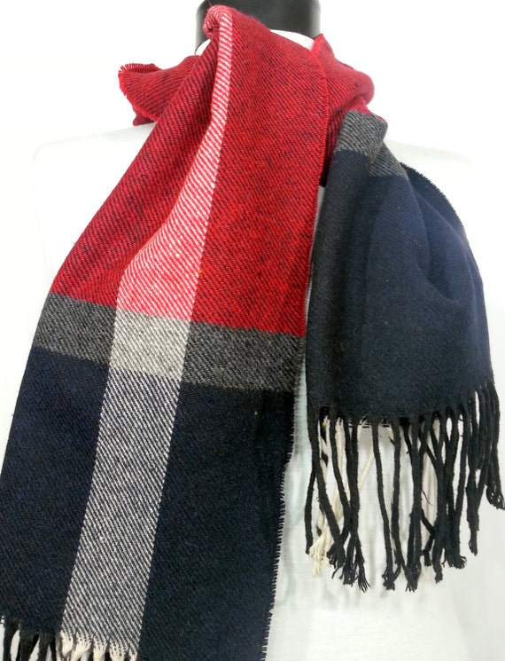 Red and Black Scarf Red Wool Men's Scarf Chashmere by PeraTime
