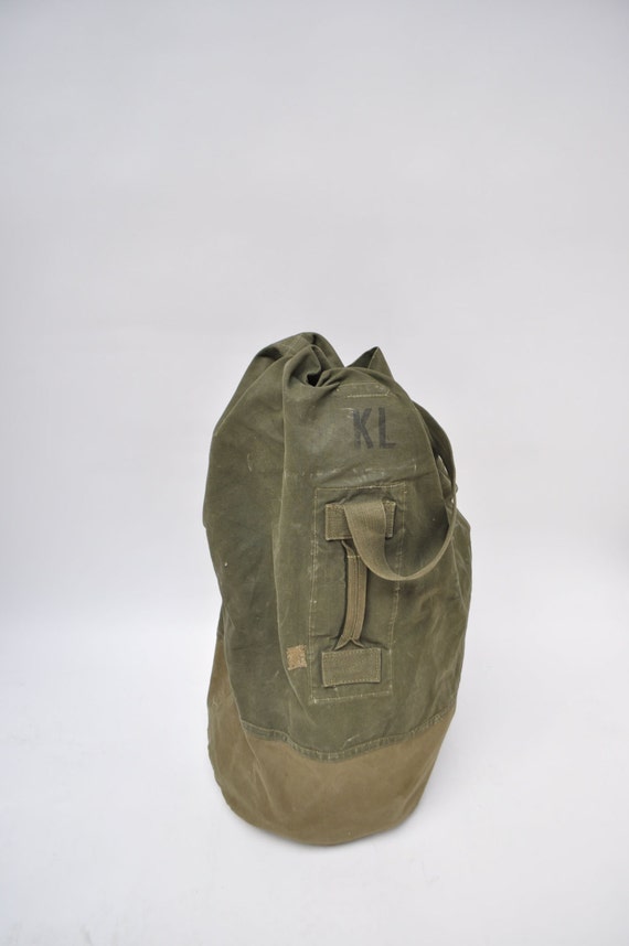 vintage duffle bag canvas military army green by goodbyeheart