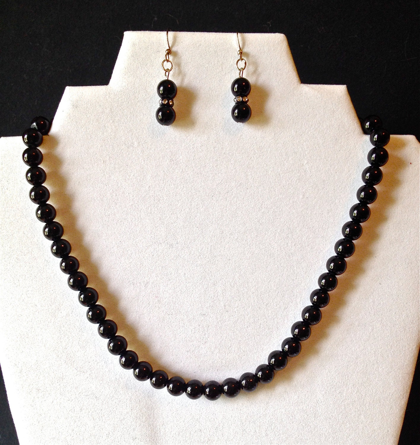 Black Jade Gemstone Necklace and Earring Set by cabochonflower