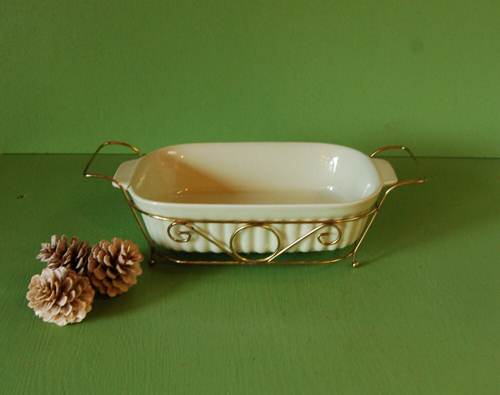 Green Casserole Dish, Vintage Pfaltzgraff Dish with Serving Rack
