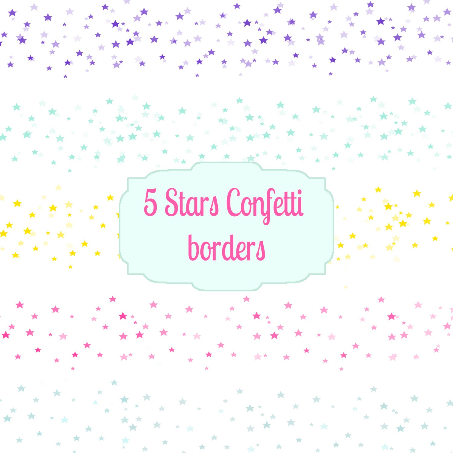 Stars Confetti Border set 5 Bright Colourful Digital