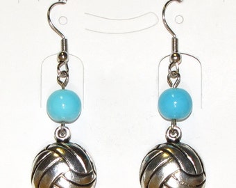 Volleyball earrings with antique silver plated volleyball charms