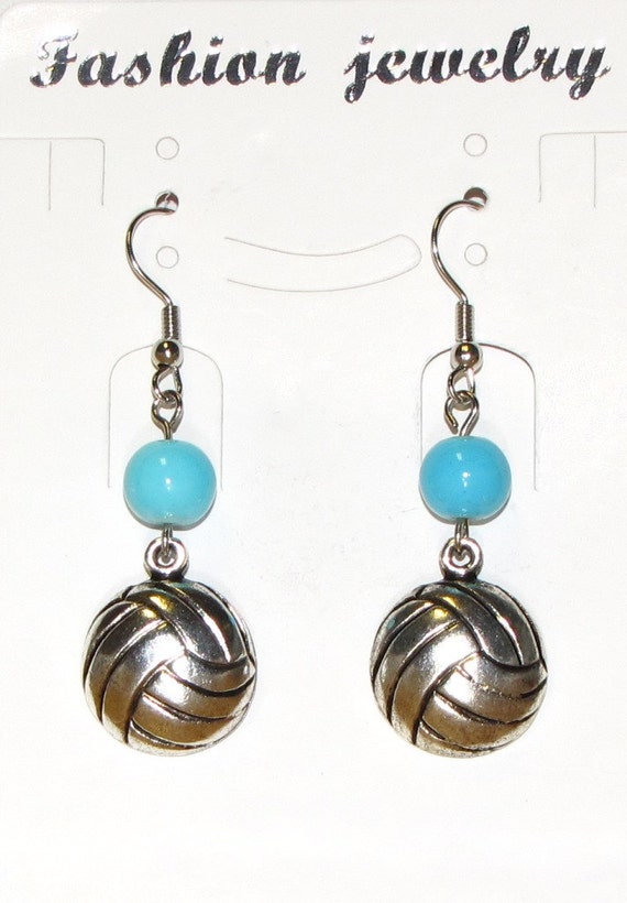 Volleyball earrings with antique silver plated volleyball
