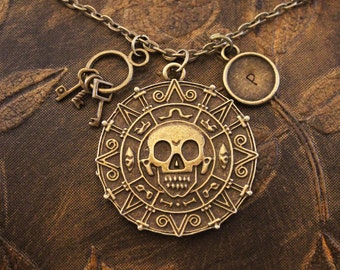 Skull Necklace Pirate Necklace Initial Necklace Personalized Necklace Custom Necklace Hand Stamped Necklace Treasure Necklace Skull Pendant