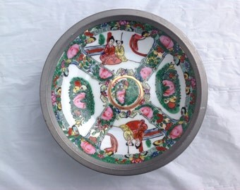 Exquisite T.F.F. Japanese Pewter Encased Porcelain Bowl