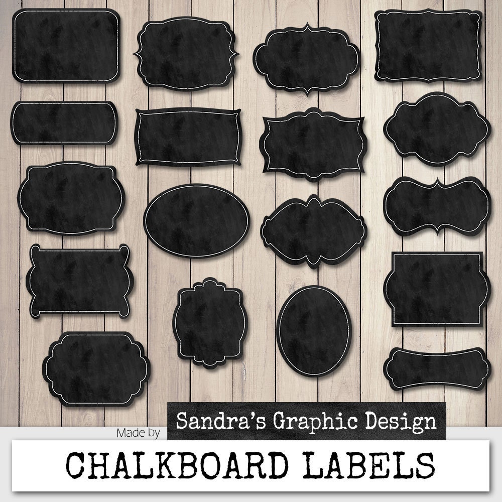 Clip art: CHALKBOARD TAGS with 18 black chalkboard