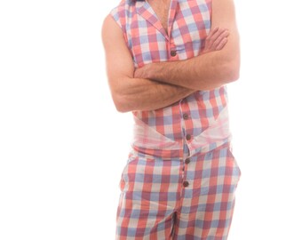 SALE: Men's Tailored Jumpsuit - Checked Cotton