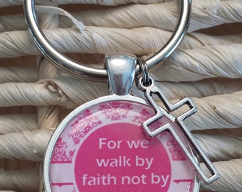 Walk By Faith - Pink Damask Keychain