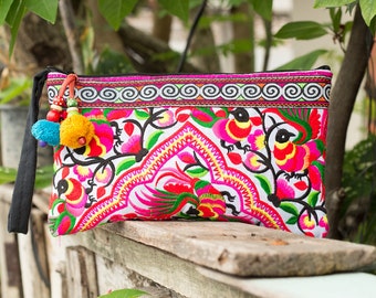 Village Of Peacocks Hmong Clutch Bag Hill Tribe Handmade Thailand Fair Trade (BG308WHIP)