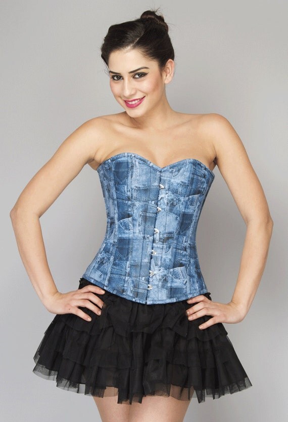 Elegant Blue Overbust Faux Leather Corset Dress