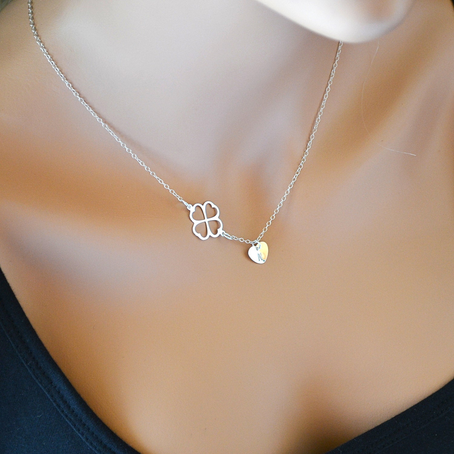 Clover Necklace Four Leaf Clover Necklace with Initial Heart