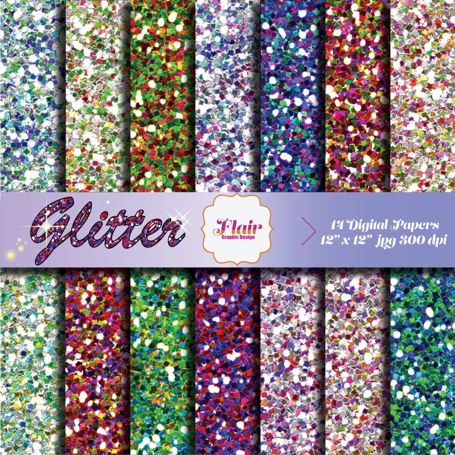 MULTICOLOR GLITTER Digital Paper for Scrapbooking