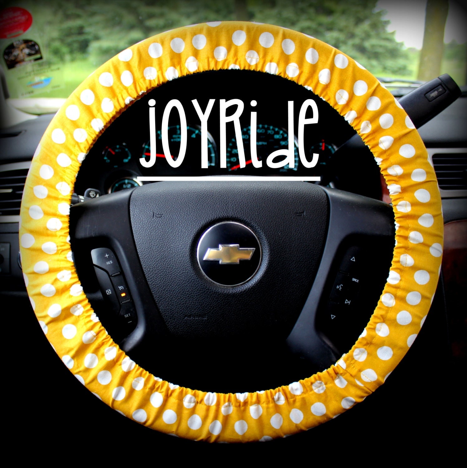 Steering Wheel Cover Yellow Polka Dot