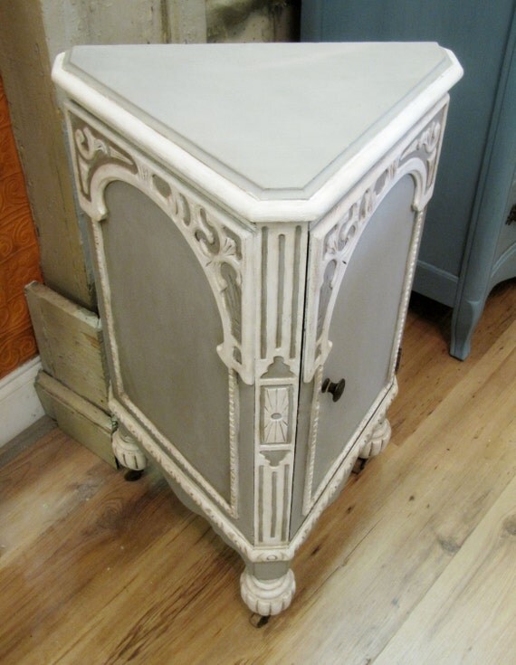 Items similar to Vintage Side Table Grey & White Refurbished