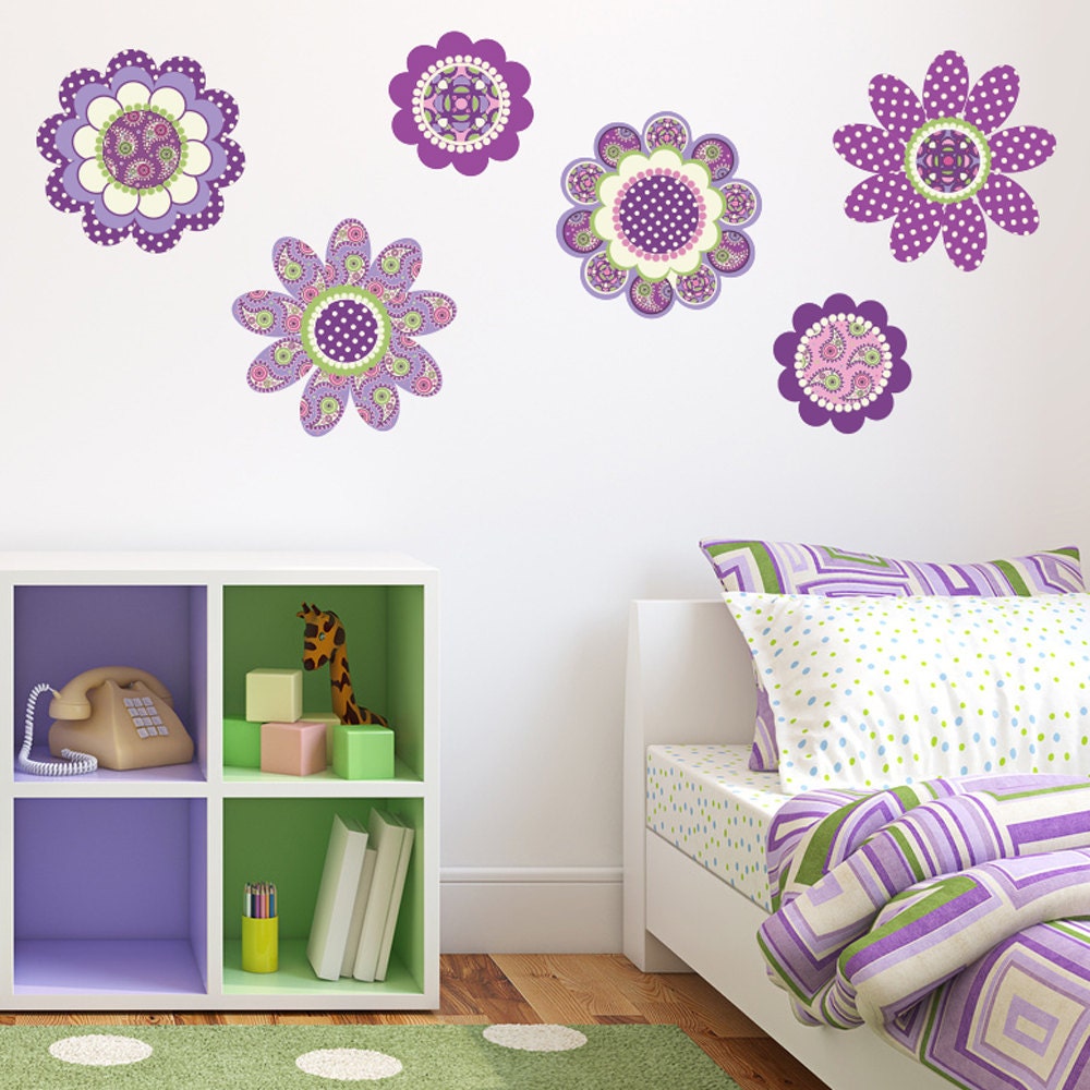 Purple Flower  Power Wall  Decal  Stickers  Removable Reusable