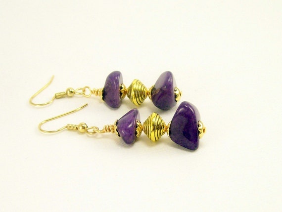 Purple Jade Gemstone Earrings~ Rustic Chunky Bead Earrings~ Gemstone Jewelry~ Jewelry for Women~ Handmade~ Beaded Jewelry