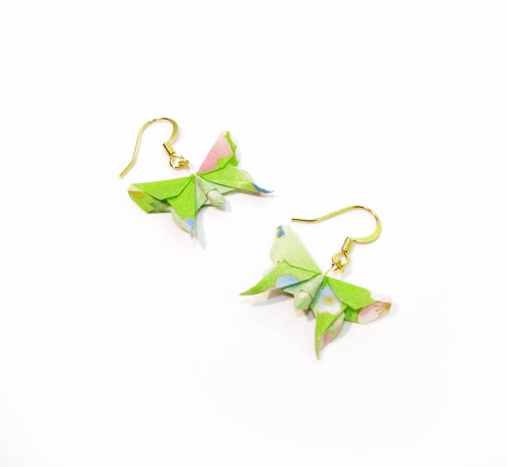 Origami Butterfly Earrings Bright Green