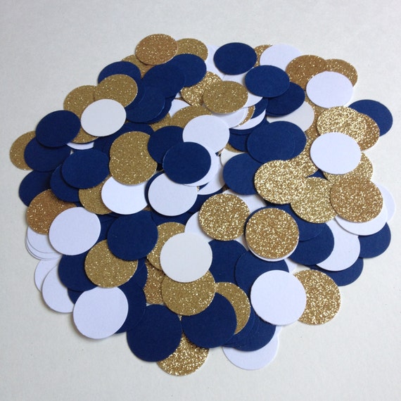 200 1 Navy White & Gold Glitter Confetti Circles