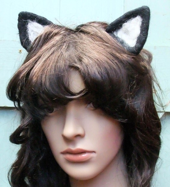 Cat Ear Hair Clips, black and white cat fancy dress animal ears, hair