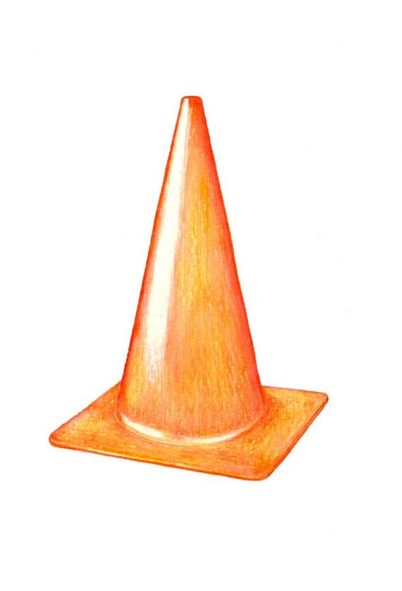 Orange Traffic Cone art print of an original drawing available 5x7