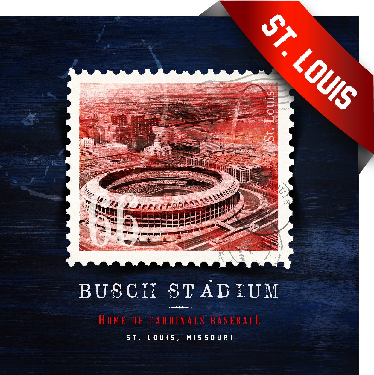 St. Louis Cardinals Busch Stadium Vintage Postage Stamp Art
