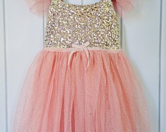 Beautiful Childrens Sequined tulle dress,Pink gold dress,Flower girl ...