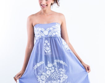 Front Row Fan Soft Mexican Dress, Lavander Light Blue Dress for Bridesmaid and Boho