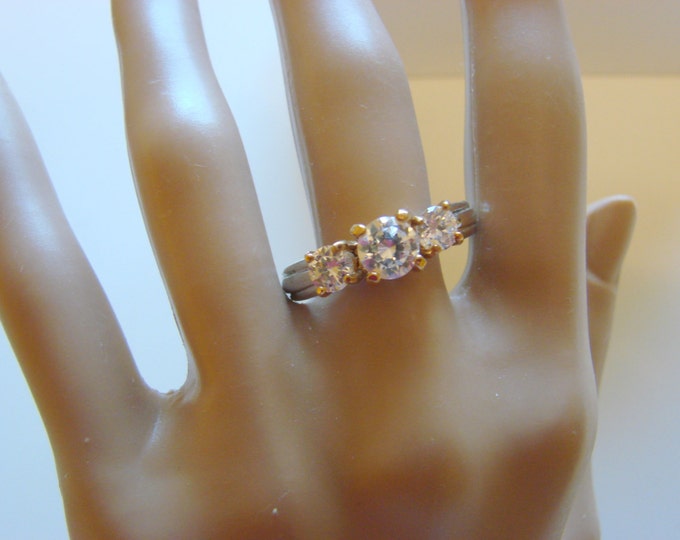 Uncas Size 12 Cubic Zirconia Cocktail Ring / Designer Signed / Signed S. P. Lind / Vintage Jewelry