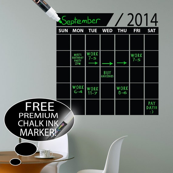 Vinyl Chalkboard Calendar Wall Decal by HappyWallz on Etsy