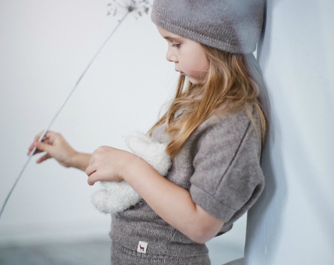 Knit alpaca wool hat / baby / children / toddler /alpaca wool slouchy beanie / over-sized gray hat / knit unisex hat