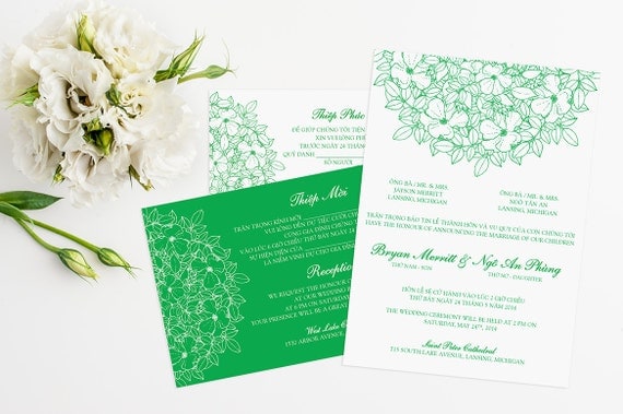 Printable Bilingual Vietnamese Wedding Invitation Set