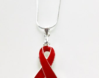 Red Ribbon Necklace - AIDS, Heart & Stroke, Substance, Vasculitis Awareness